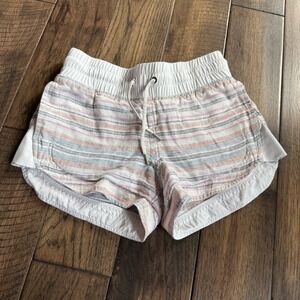 Athleta Womens Striped Linen Shorts Size 0 Multicolor Drawstring Dolphin Hem 3in
